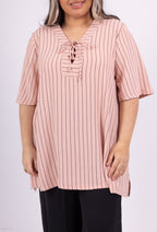 Plus Size V-ringad tunika med randig fluid knut