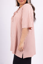 Plus Size V-ringad tunika med randig fluid knut