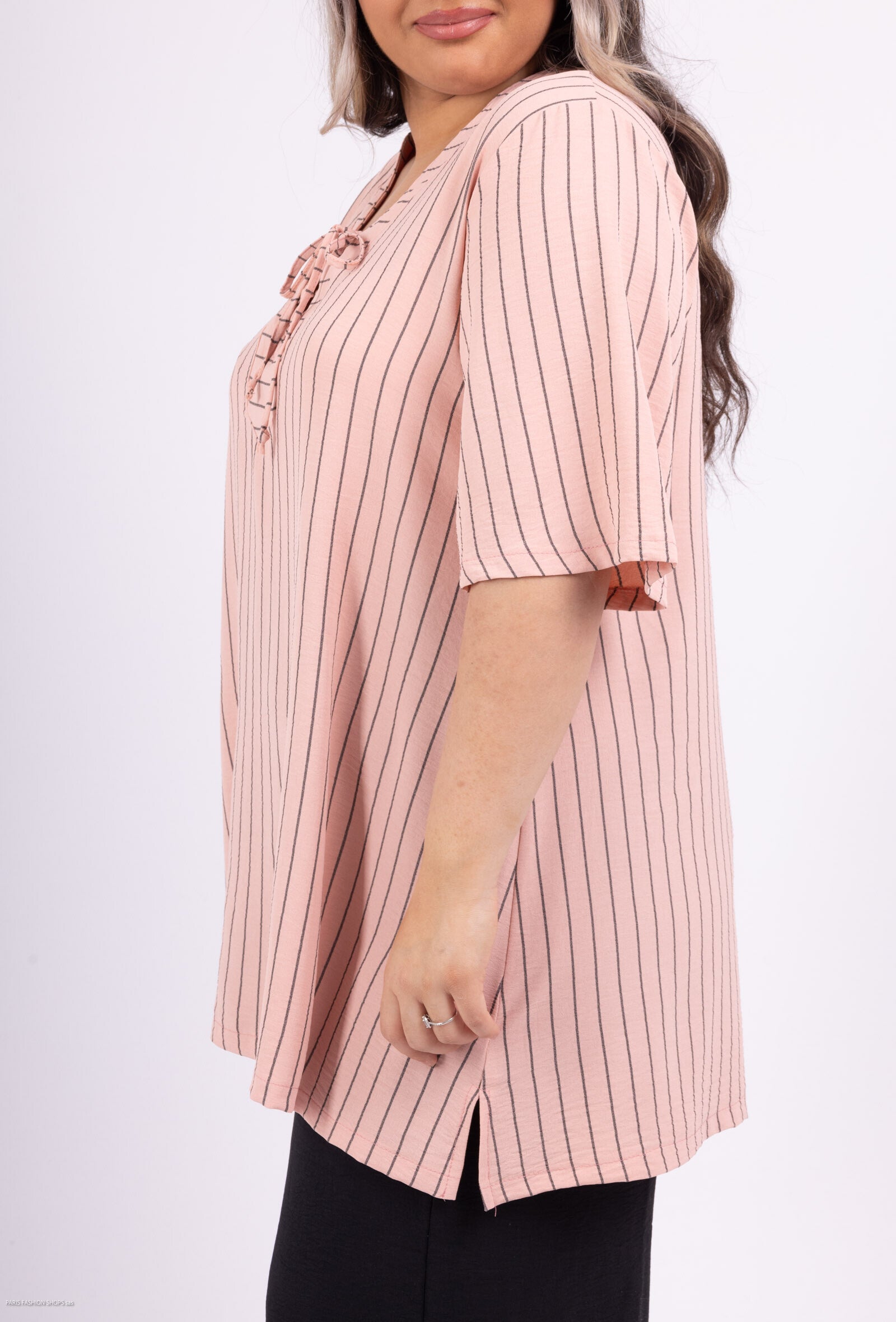 Plus Size V-ringad tunika med randig fluid knut