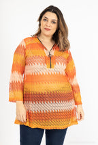 Plus Size Color Block Lace Tunic with Zipper