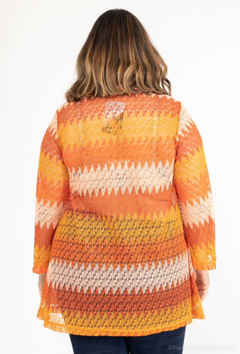 Plus Size Färgad Block Lace Tunika med Dragkedja