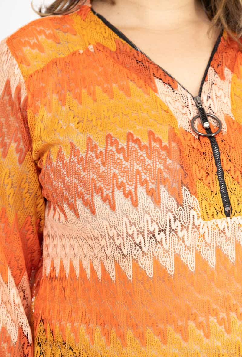 Plus Size Färgad Block Lace Tunika med Dragkedja