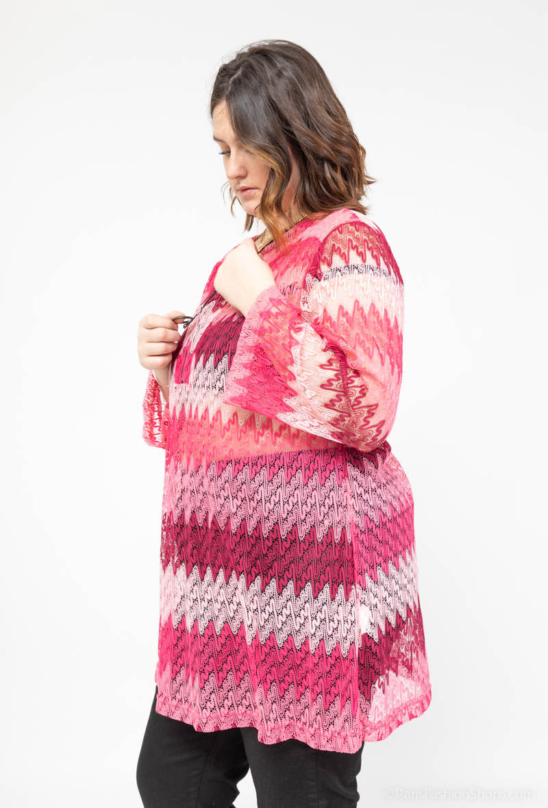 Plus Size Spets Tunika med Färgblock och Dragkedja