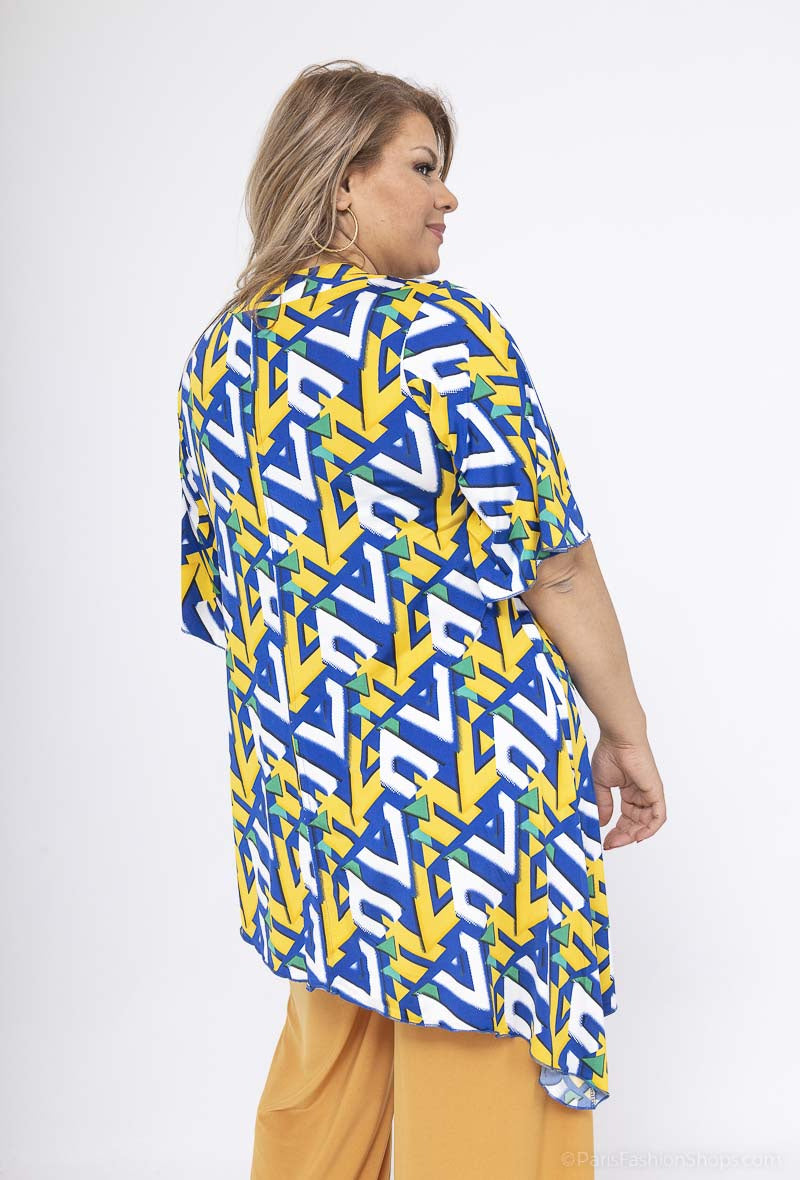 Plus Size Bow Collar Print Tunic