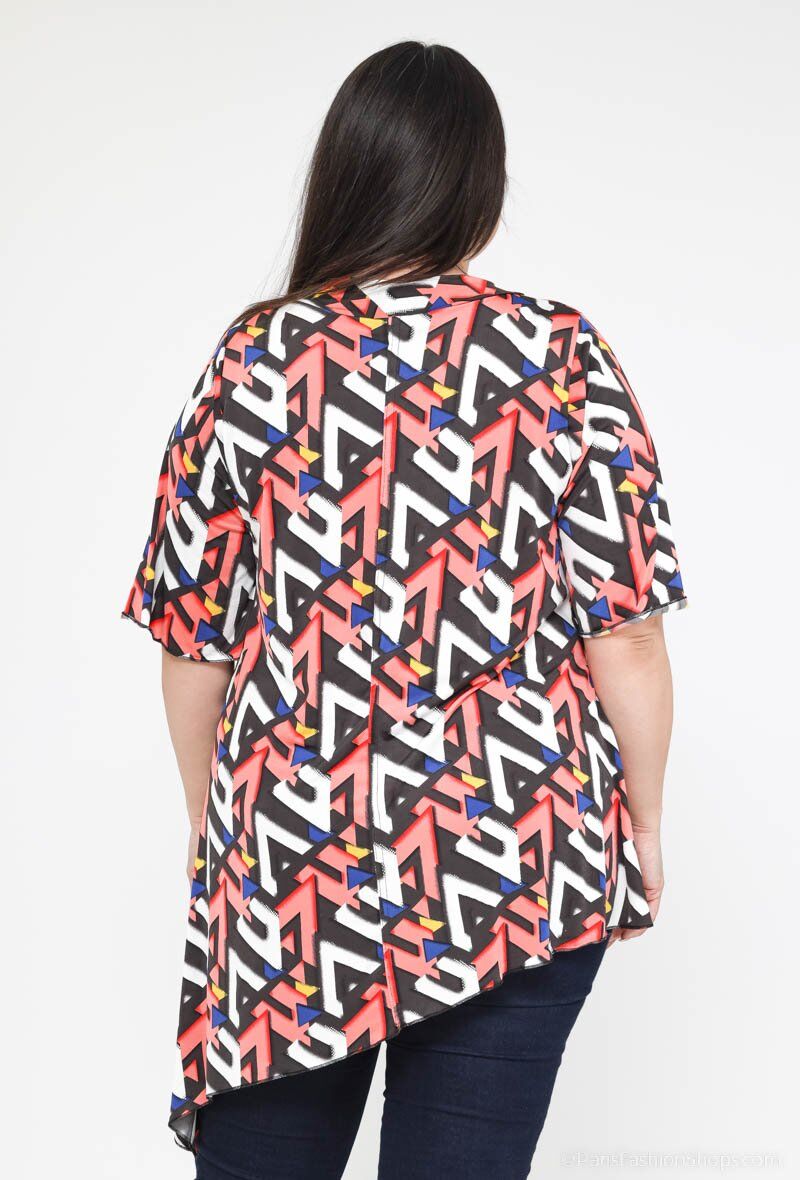 Plus Size Bow Collar Print Tunic