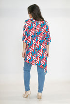 Plus Size Bow Collar Print Tunic