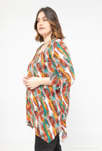 Plus Size Mönstrad Tunika med 3/4 Ärmar