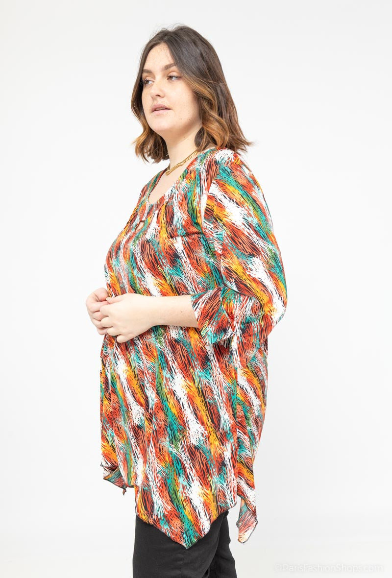 Plus Size Mönstrad Tunika med 3/4 Ärmar