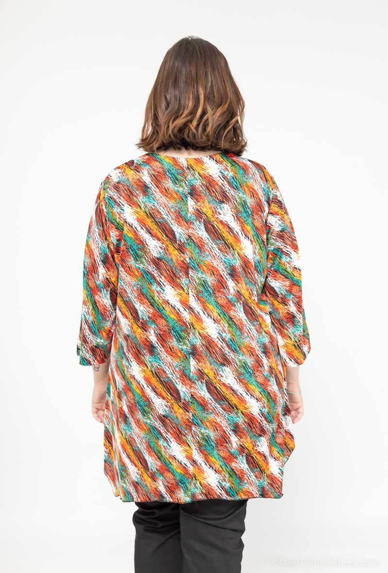 Plus Size Mönstrad Tunika med 3/4 Ärmar