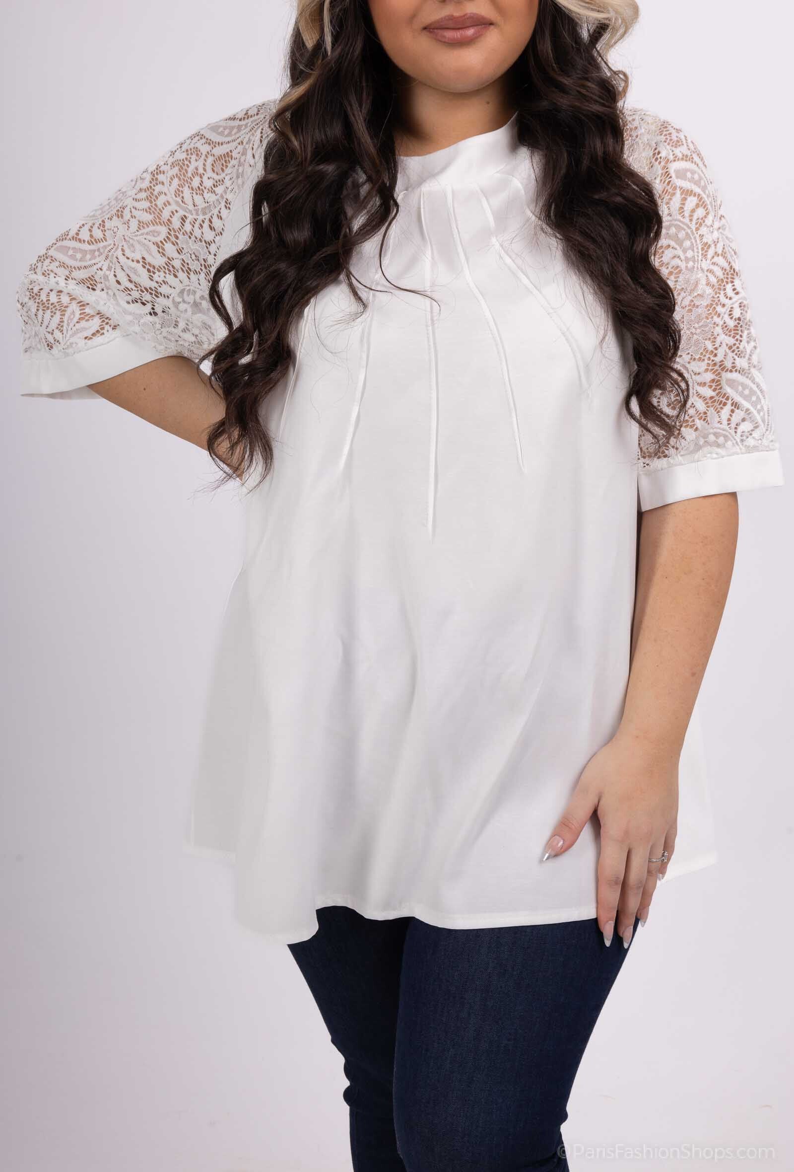Plus Size Tunika med spetsärmar och öppet mönster