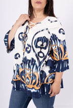 Plus Size 3/4 Flared Sleeve Knot Tunic