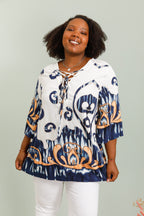 3/4 flared sleeve knot tunic i Stor Storlek