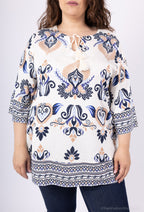 Plus Size 3/4 Flared Sleeve Knot Tunic