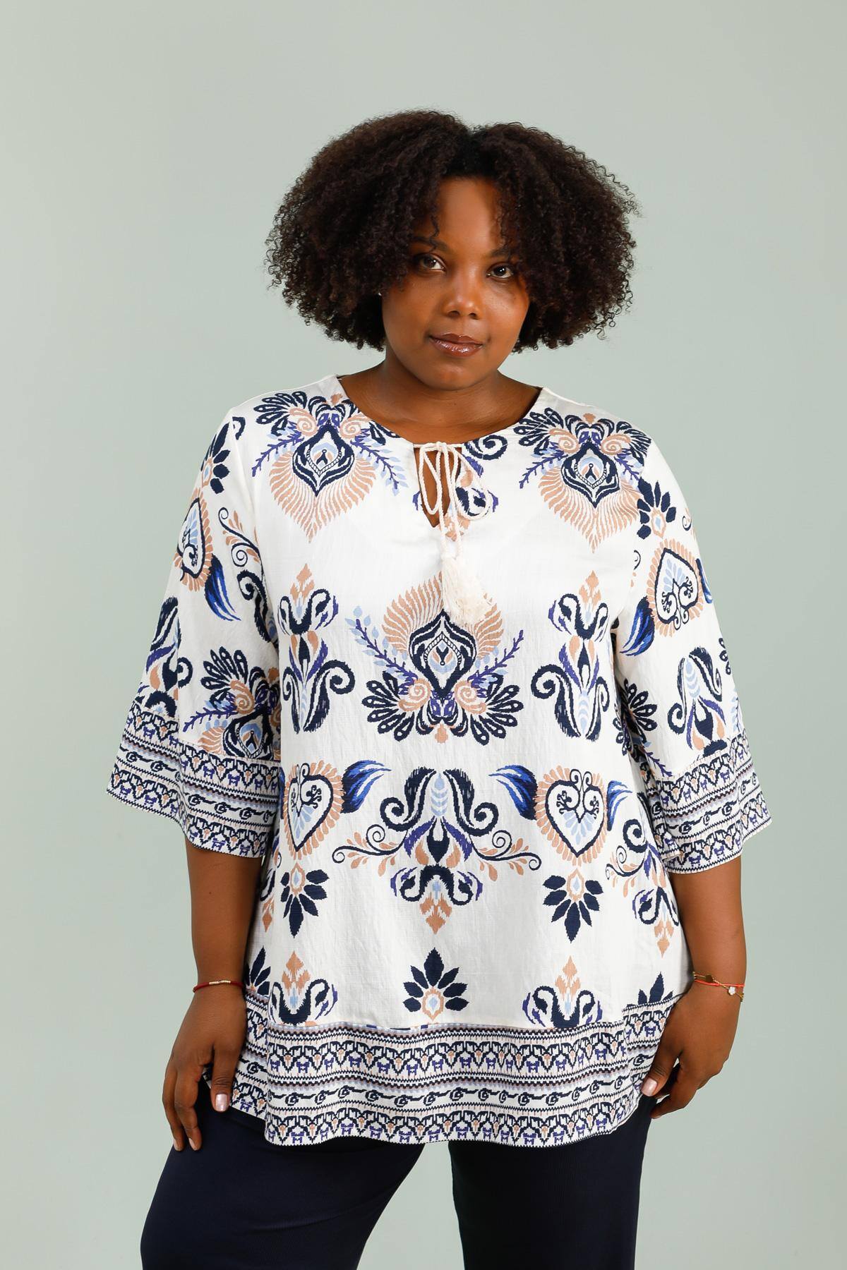 3/4 Flared Sleeve Knot Tunic i Stor Storlek