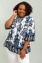 3/4 flared sleeve knot tunic i Stor Storlek