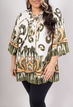 Plus Size 3/4 Flared Sleeve Knot Tunic