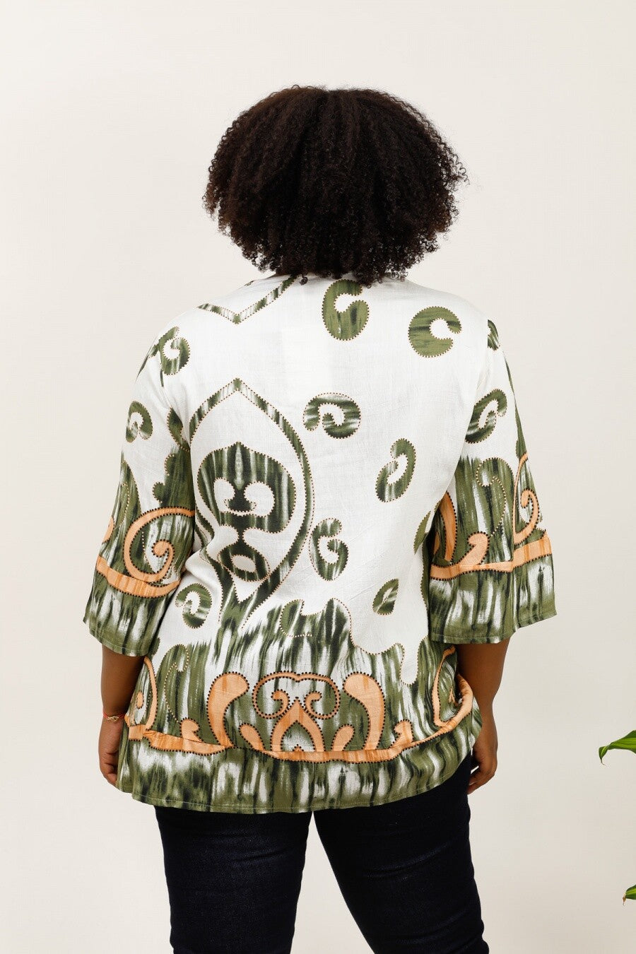 3/4 flared sleeve knot tunic i Stor Storlek