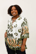 3/4 flared sleeve knot tunic i Stor Storlek