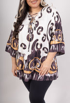 Plus Size 3/4 Flared Sleeve Knot Tunic