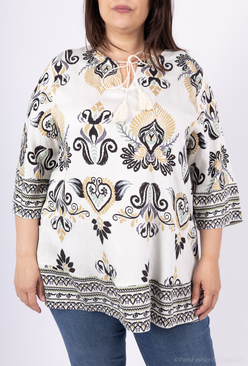 Plus Size 3/4 Flared Sleeve Knot Tunic