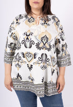 Plus Size 3/4 Flared Sleeve Knot Tunic
