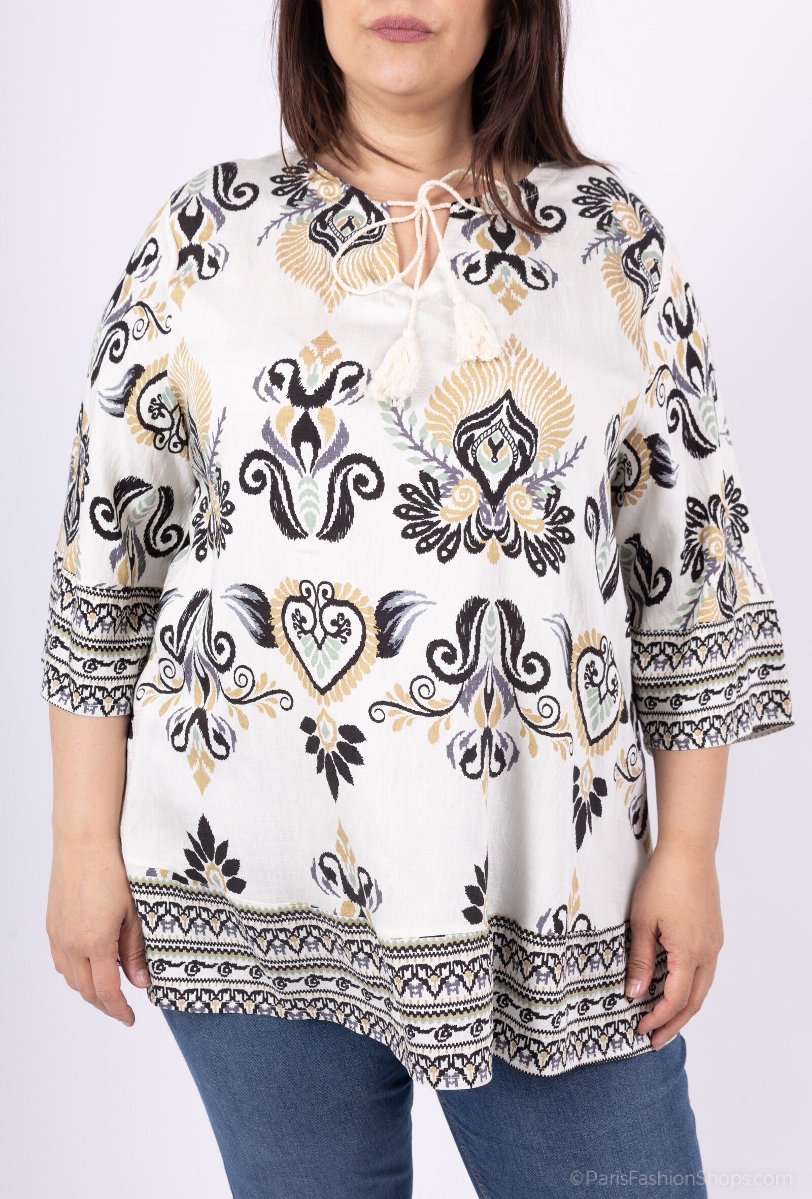 Plus Size 3/4 Flared Sleeve Knot Tunic