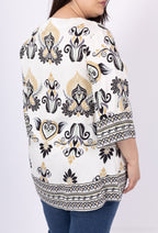 Plus Size 3/4 Flared Sleeve Knot Tunic