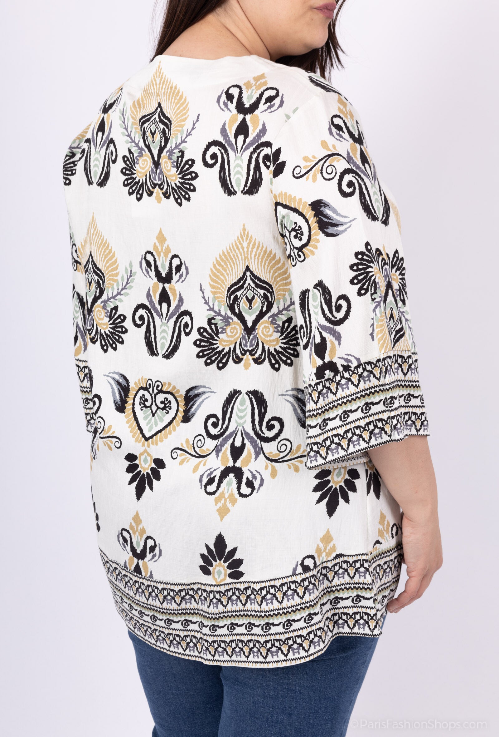 Plus Size 3/4 Flared Sleeve Knot Tunic