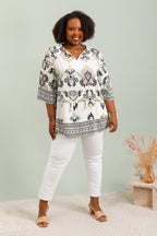 3/4 flared sleeve knot tunic i Stor Storlek