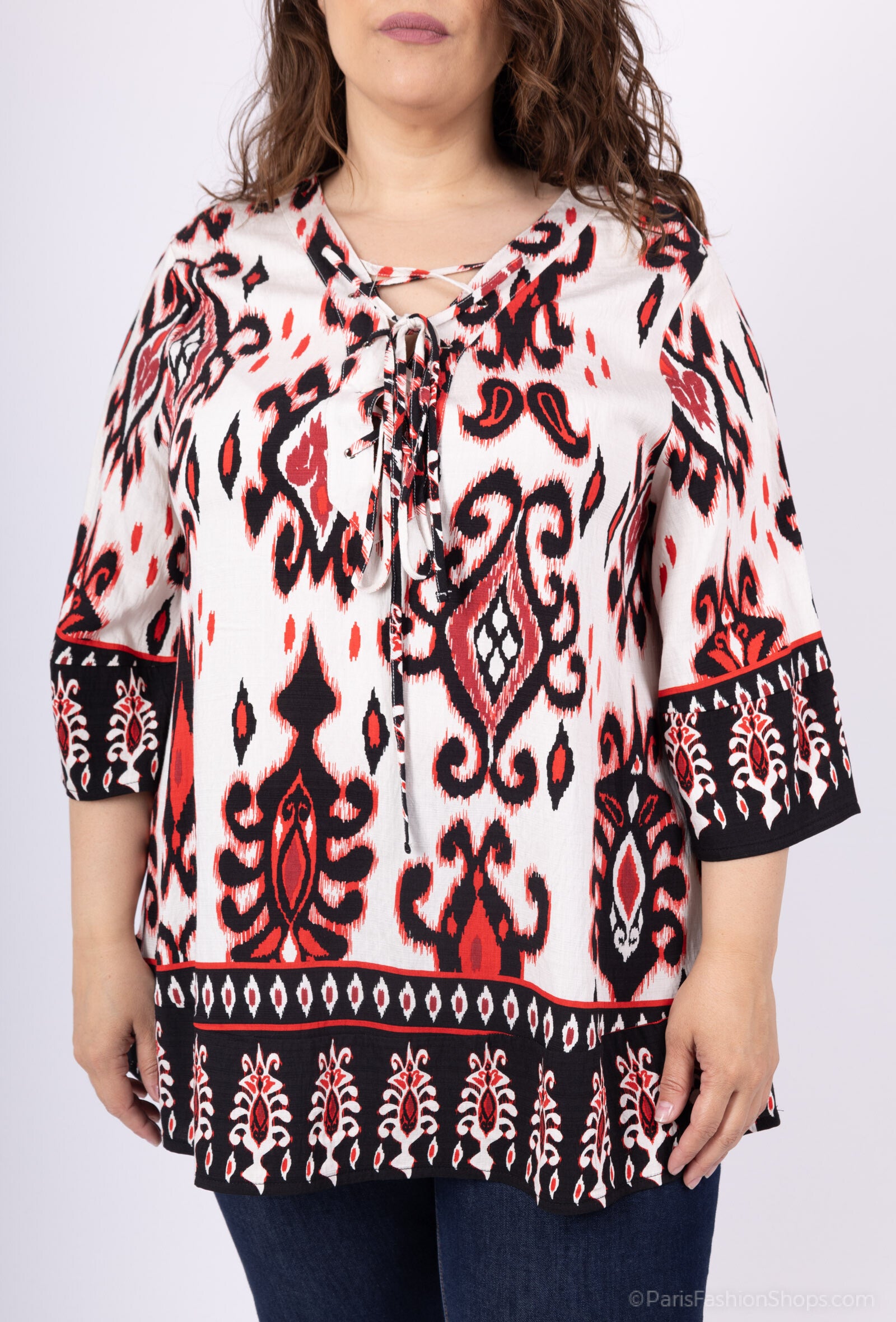 Plus Size 3/4 flared sleeve knot tunic