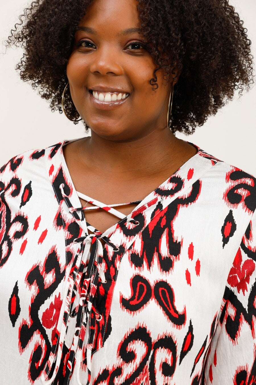 3/4 flared sleeve knot tunic i Stor Storlek