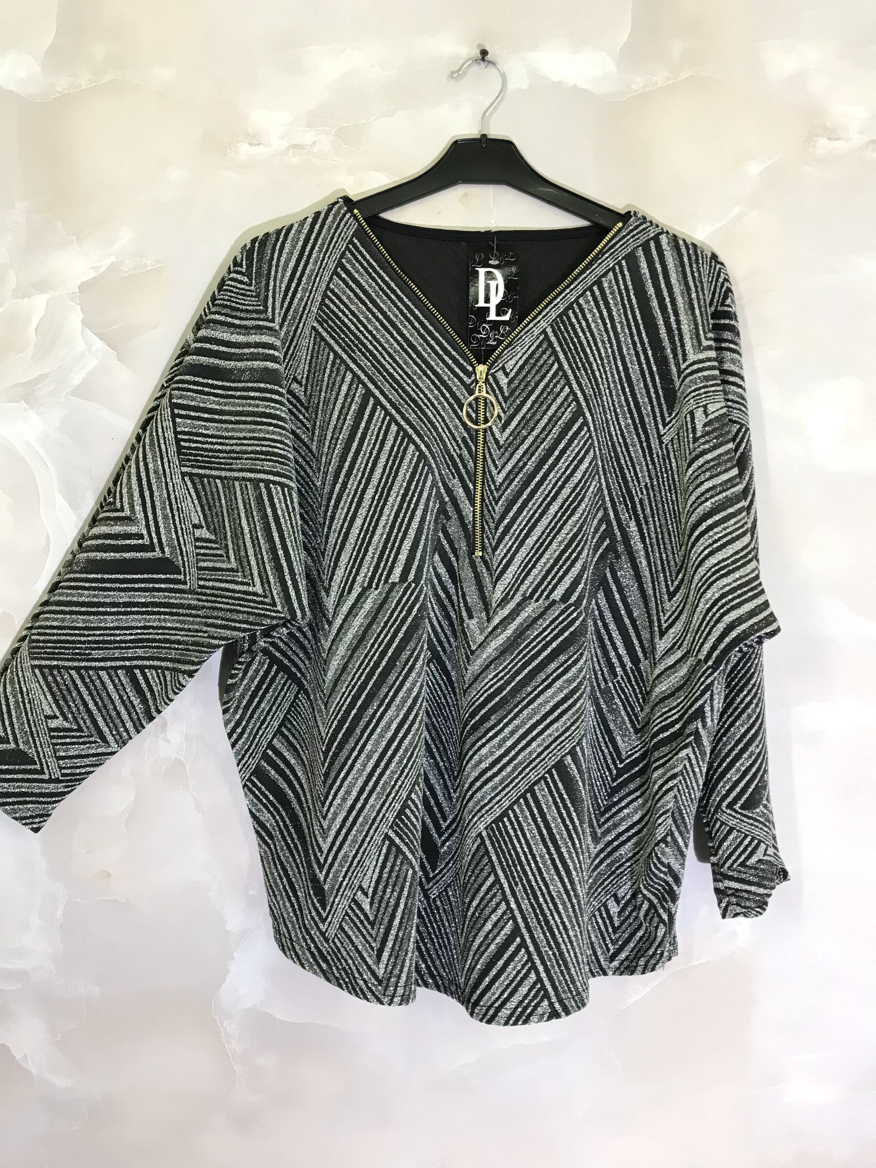 Plus Size Paljetter Tunika med V-ringad Dragkedja