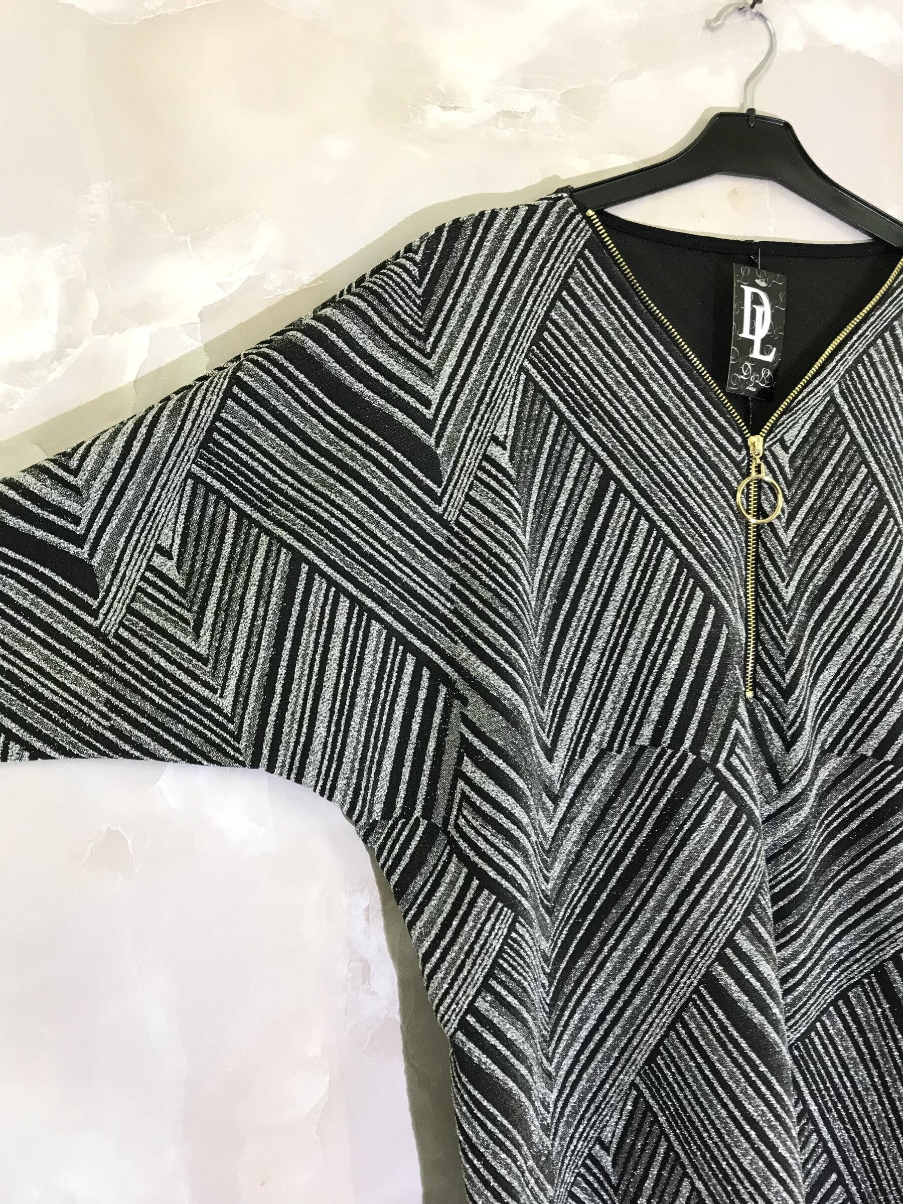 Plus Size Paljetter Tunika med V-ringad Dragkedja