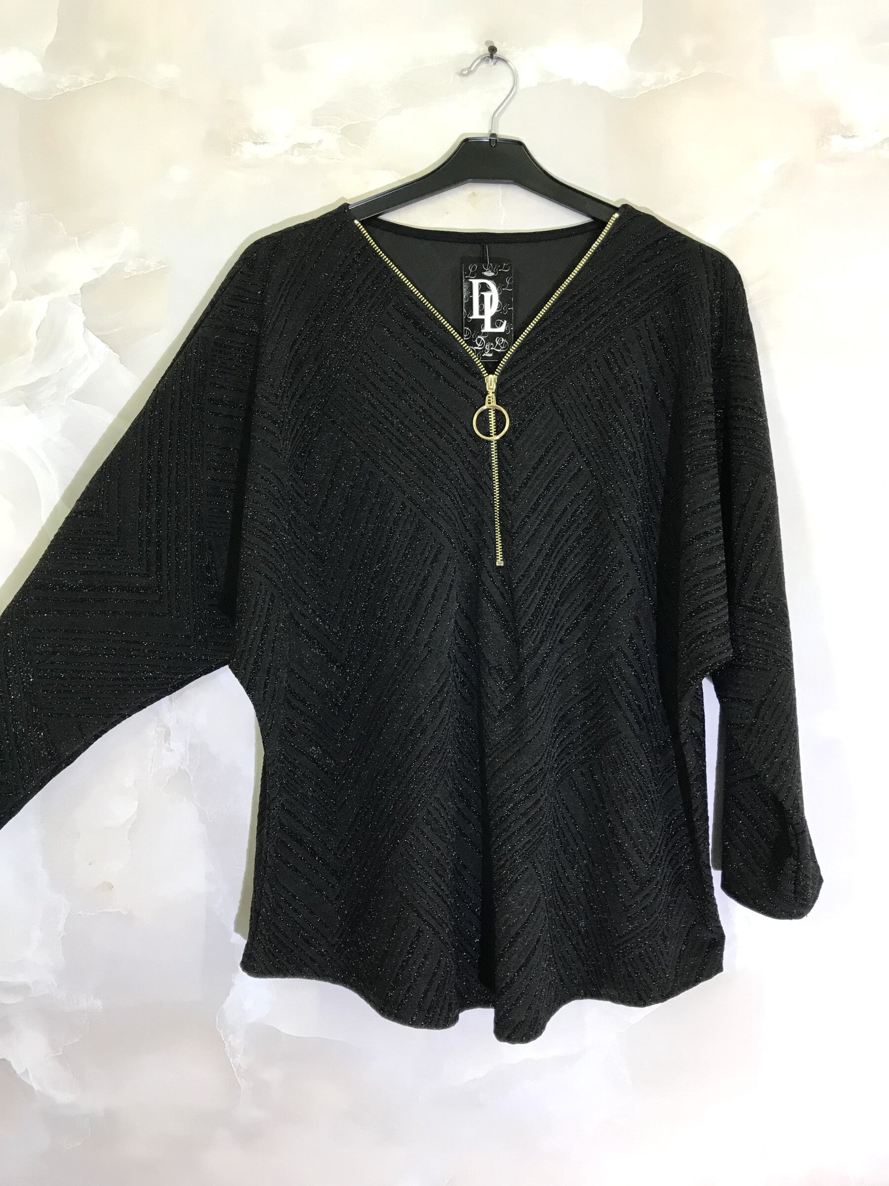 Plus Size Sequined tunic with V-neck zipper