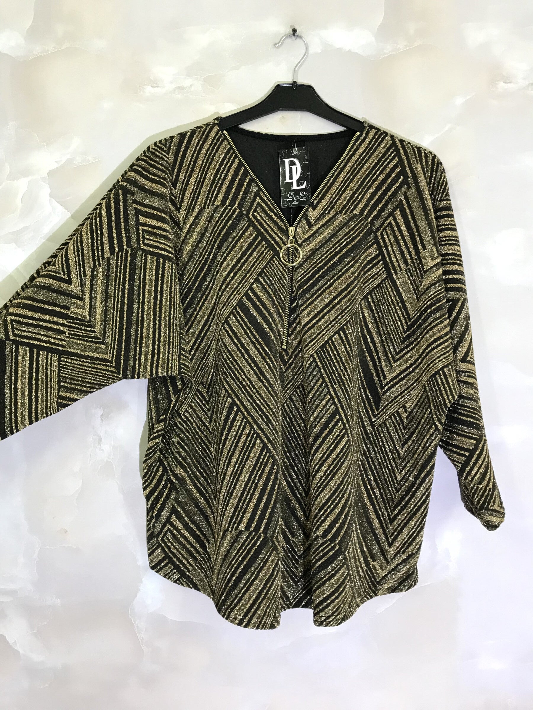 Plus Size Paljetter Tunika med V-ringad Dragkedja