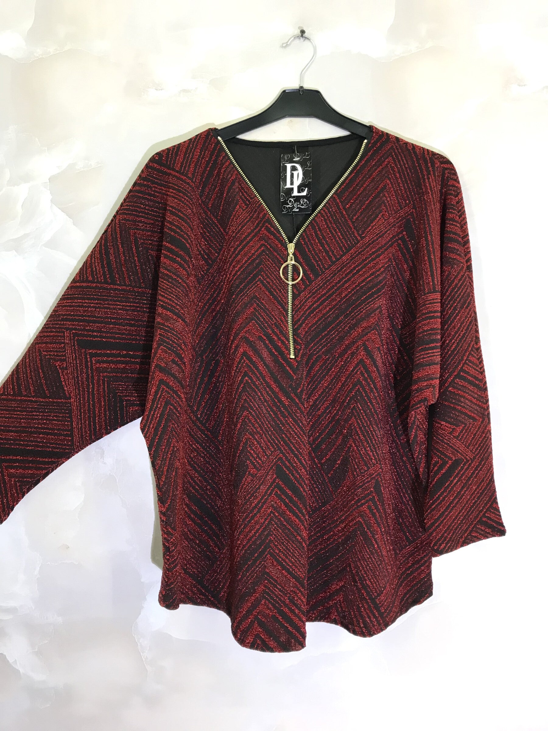 Plus Size Paljetter Tunika med V-ringad Dragkedja