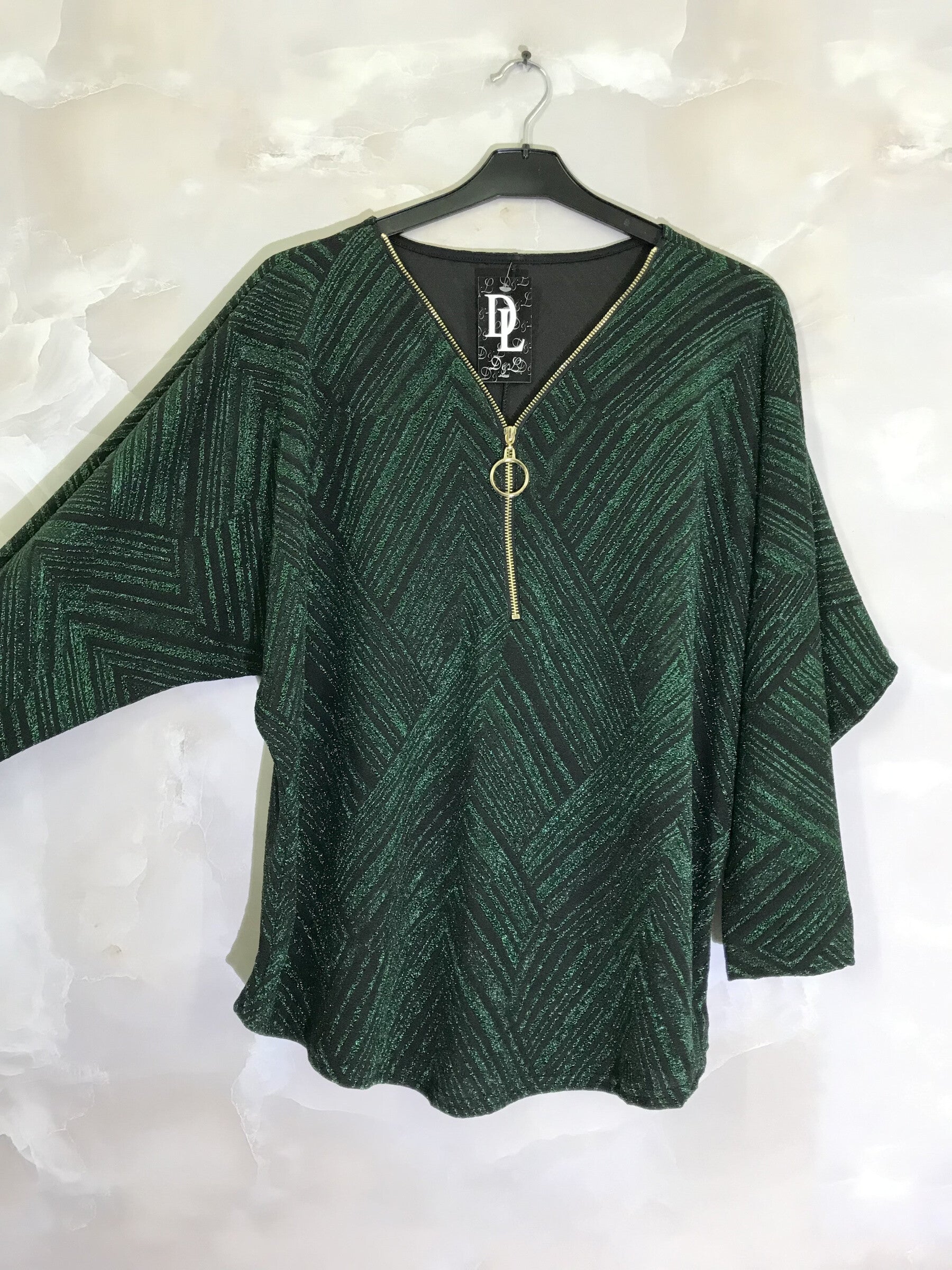 Plus Size Sequined tunic with V-neck zipper