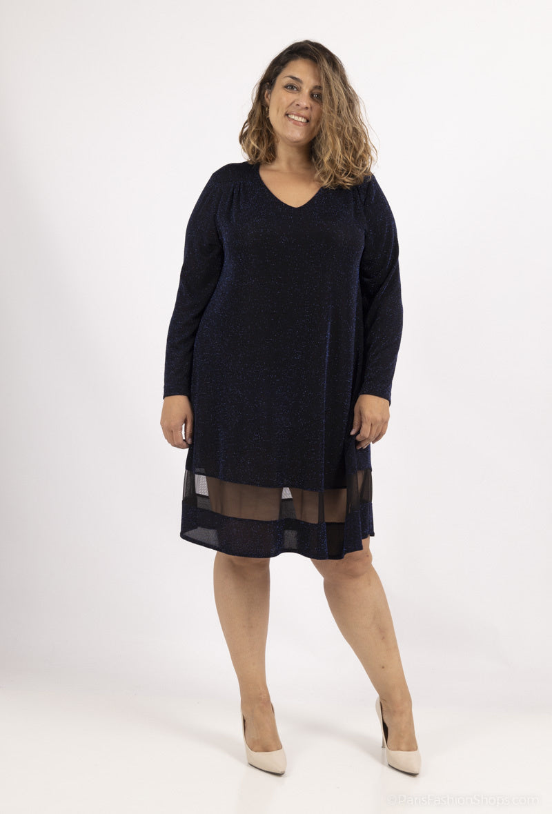Plus Size Sequined V-neck Tunic with Tulle