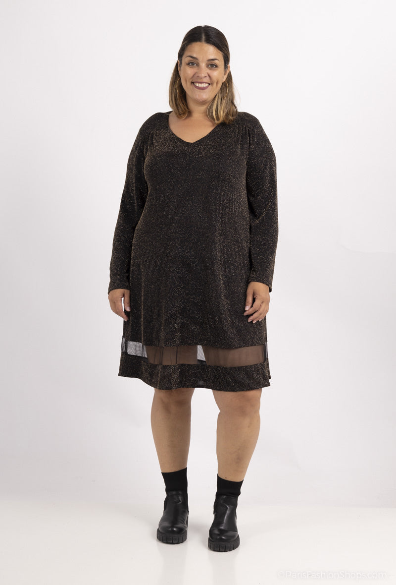 Plus Size Sequined V-neck tunic with tulle