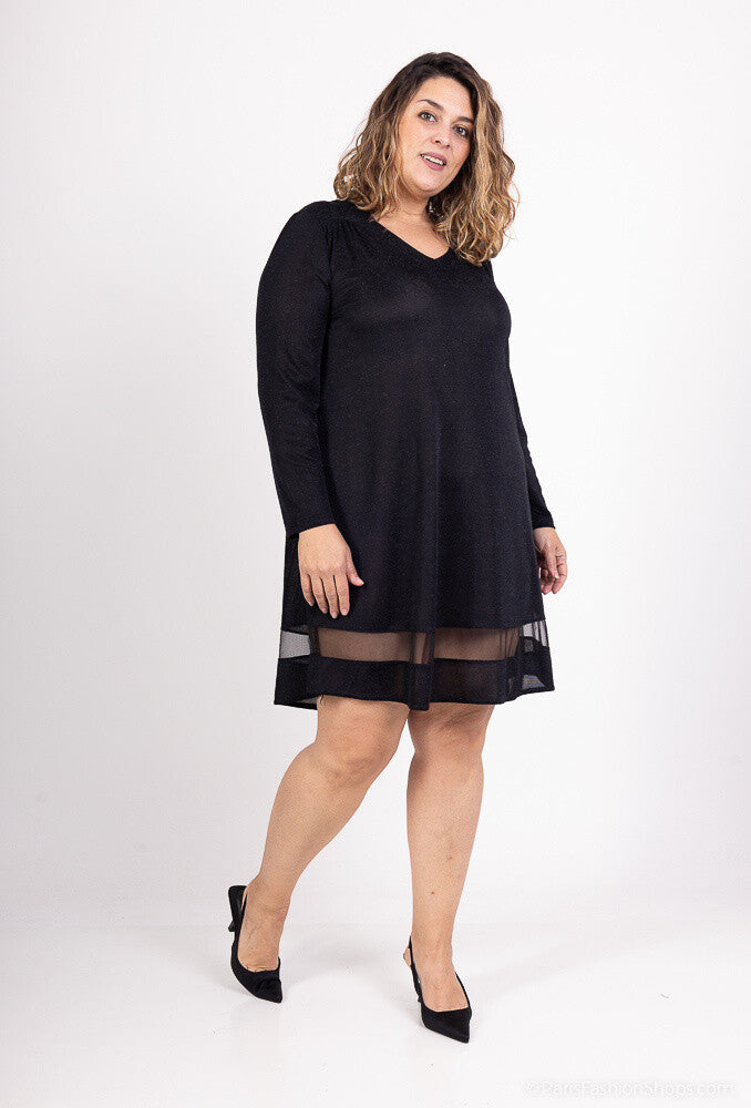 Plus Size Sequined V-neck Tunic with Tulle