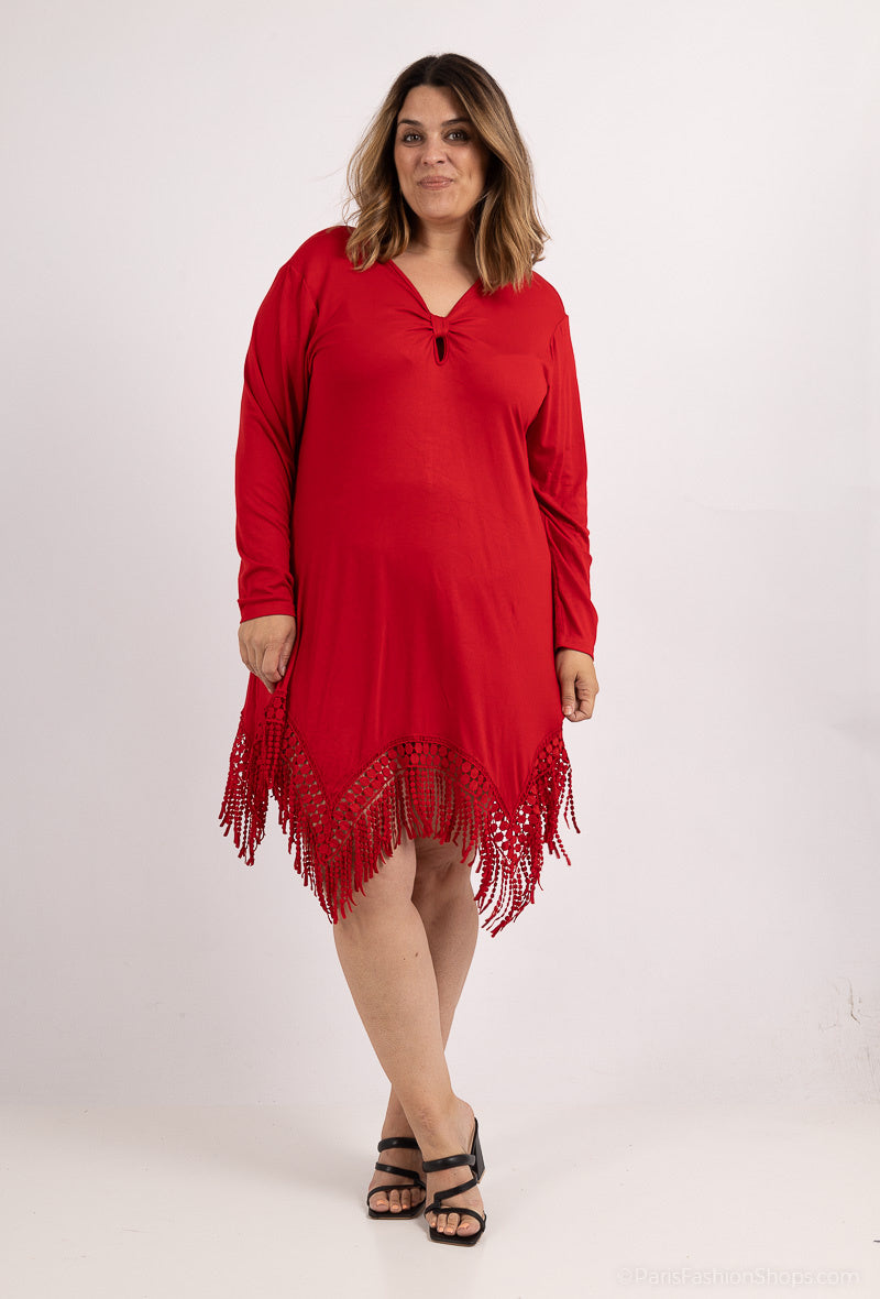 Plus Size Asymmetrisk Spets- och Lapptäckstunika