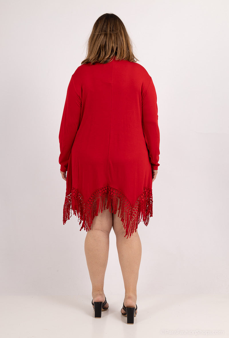 Plus Size Asymmetrisk Spets- och Lapptäckstunika
