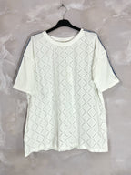 Plus Size Bi-material tunic with openwork pattern with T38 to T50 sleeve strip
