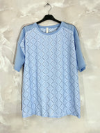 Plus Size Bi-material tunic with openwork pattern with T38 to T50 sleeve strip