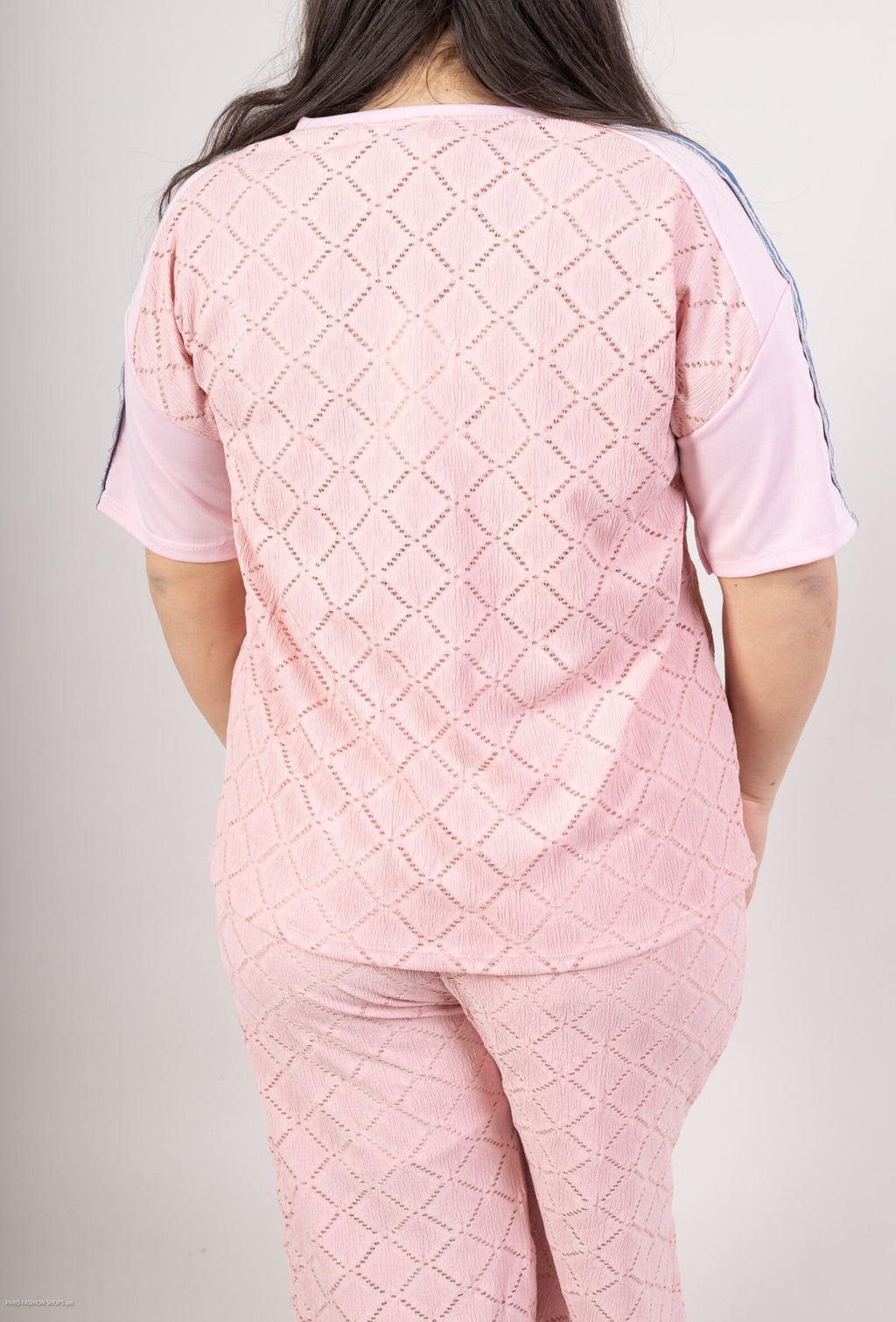 Plus Size Bi-material Tunika med Öppen Mönster