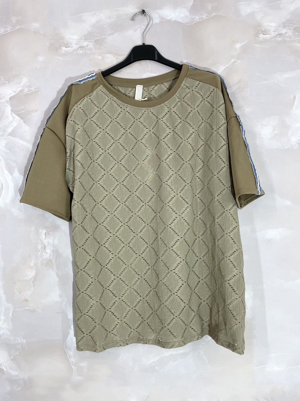 Plus Size Bi-material tunic with openwork pattern with T38 to T50 sleeve strip