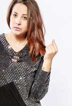 Plus Size Bi-material Glänsande Tunika