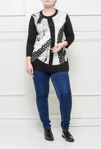 Plus Size Bi-material Tunic med Tryckt Yoke och Spotted Lace