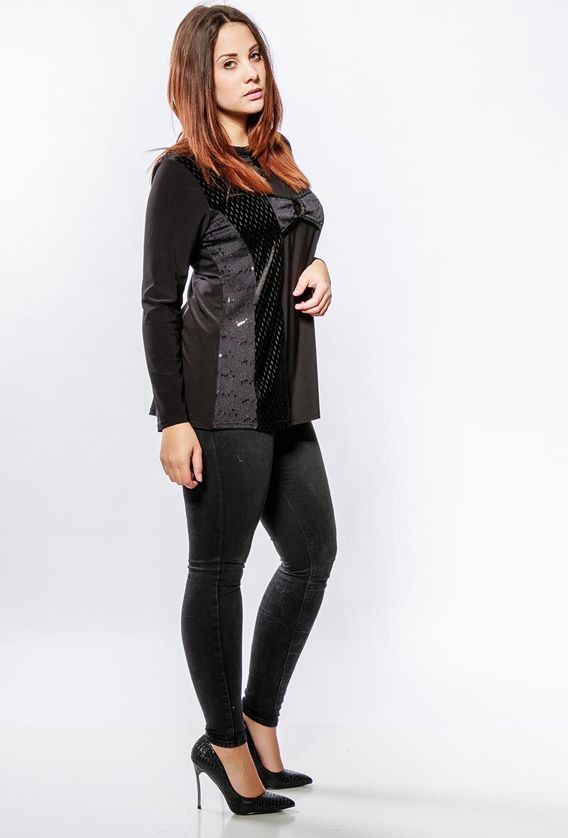 Plus Size Shiny Tunic med Sammet och Paljetter