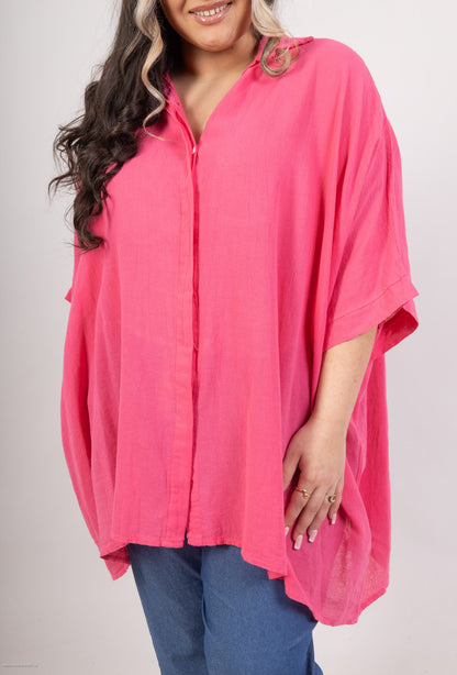 Plus Size Oversized tunic/shirt in mixed cotton/linen
